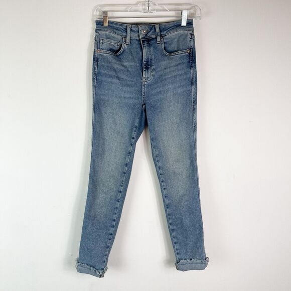 Free People NWOT Women's Blue High Rise Raw Hem Cuffed Jeans Size 28 - Picture 1 of 4